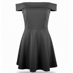 Lulus Season of Fun Black Off-the-Shoulder Skater Mini Dress Medium JD7678